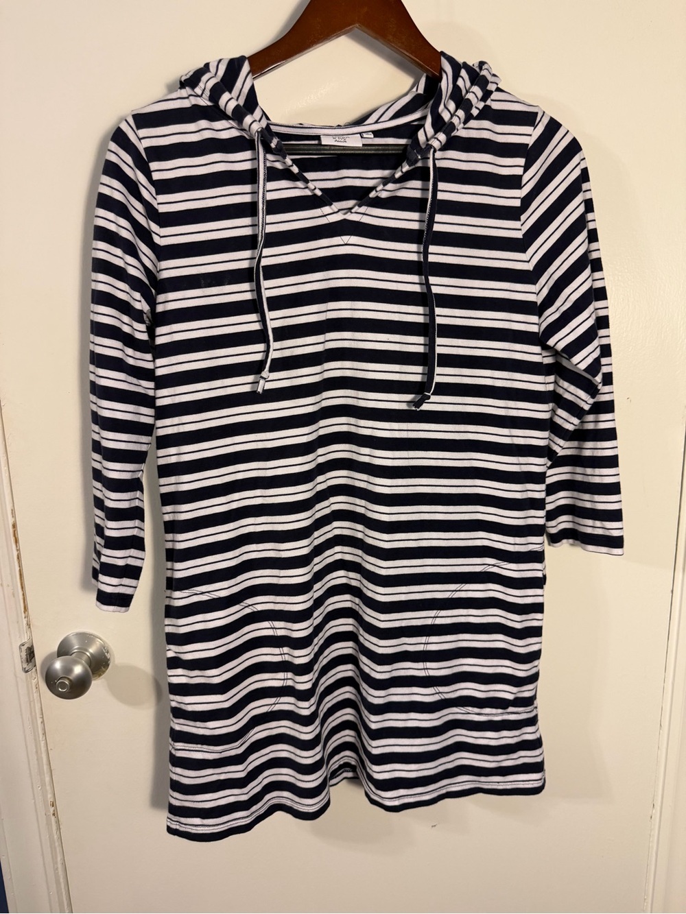 crown & ivy Navy and White Striped Hooded Swim Coverup